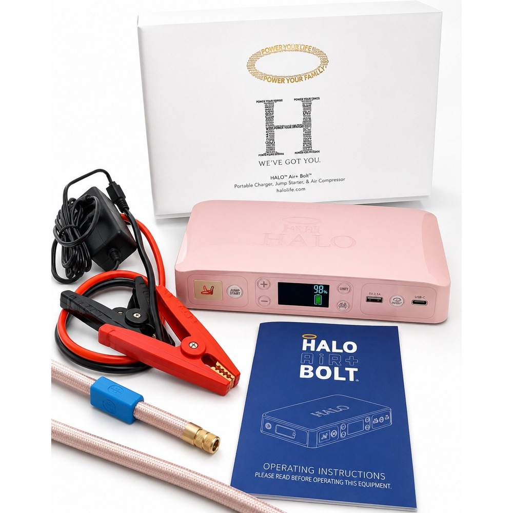HALO Air+ Bolt Portable Car Jump Starter Air Compressor Power Bank Pink
